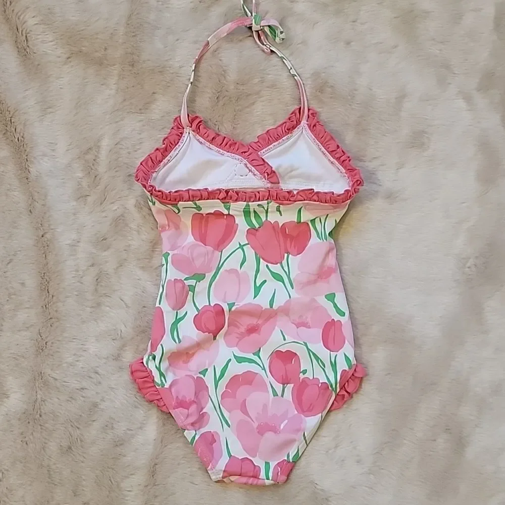 JANIE AND JACK PINK TULIP PATTERN SWIMSUIT, SIZE 2T